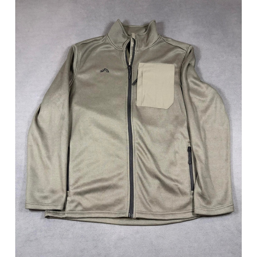 Crivit Full Zip Jacket Mens L Green Waffle Knit Fleece Lined Outdoor